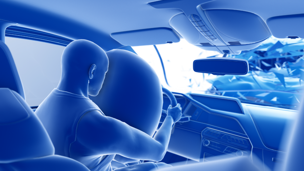 Ilustración de funcionamiento de airbag delantero ante colisión