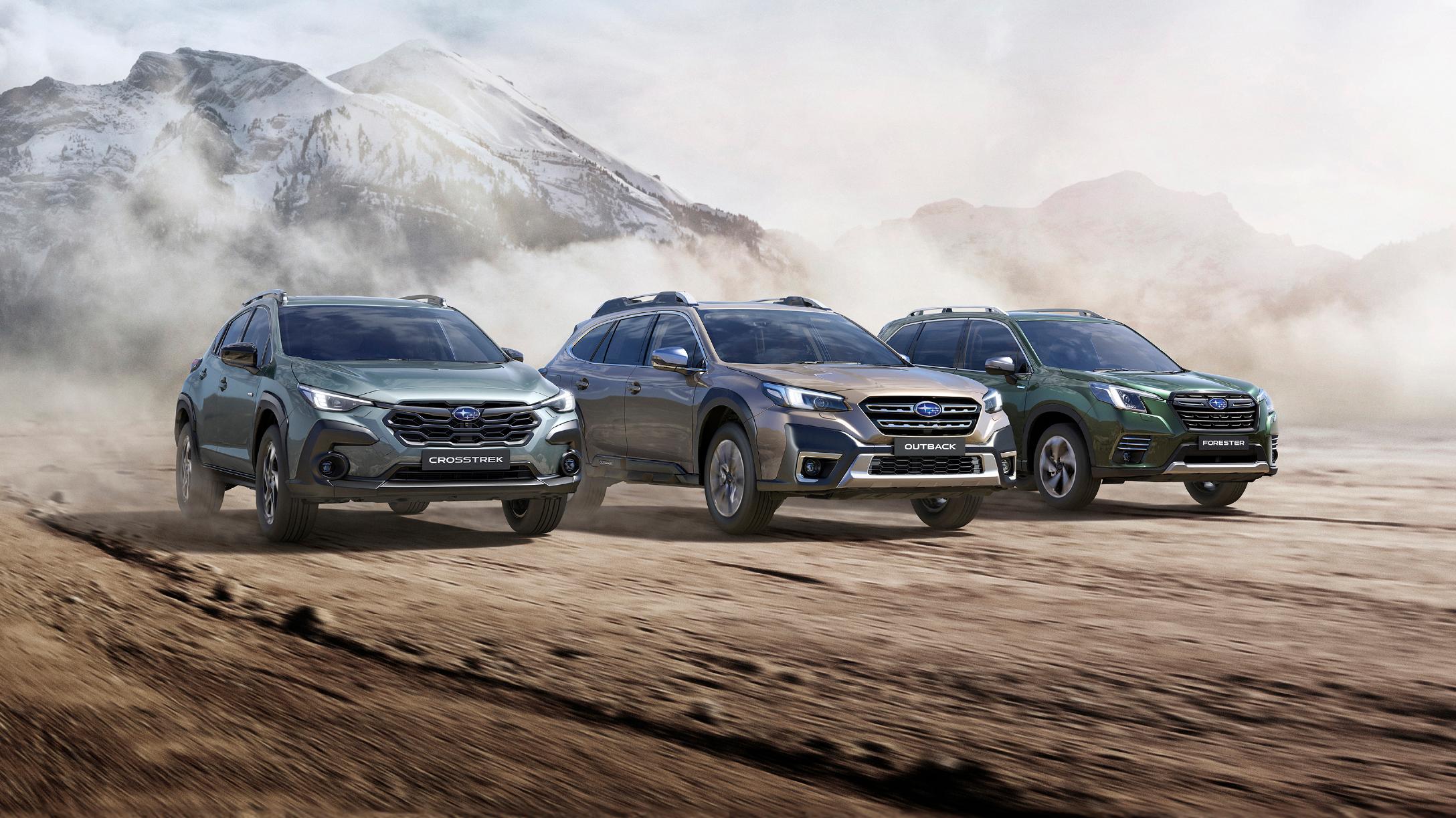 Subaru Crosstrek, Outback y Forester con tracción 4x4 en desierto