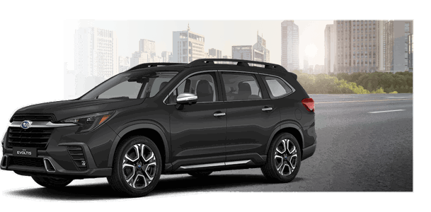 Subaru Evoltis color negro con ciudad de fondo